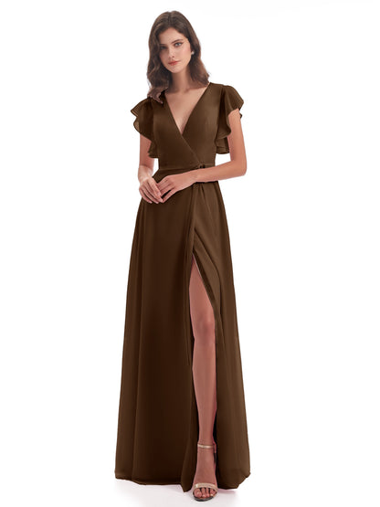Stella Sheath Floor Length V-Neck Chiffon Bridesmaid Dresses