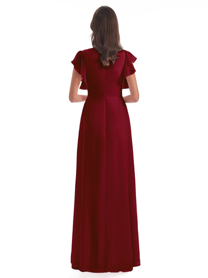 Stella Sheath Floor Length V-Neck Chiffon Bridesmaid Dresses