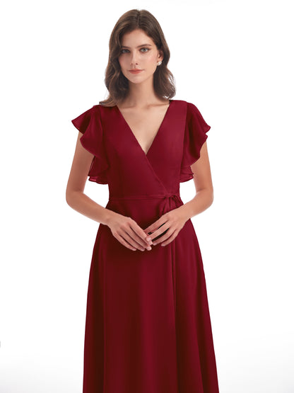 Stella Sheath Floor Length V-Neck Chiffon Bridesmaid Dresses