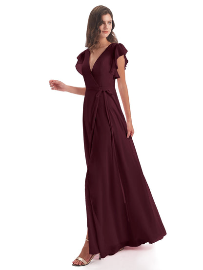 Stella Sheath Floor Length V-Neck Chiffon Bridesmaid Dresses