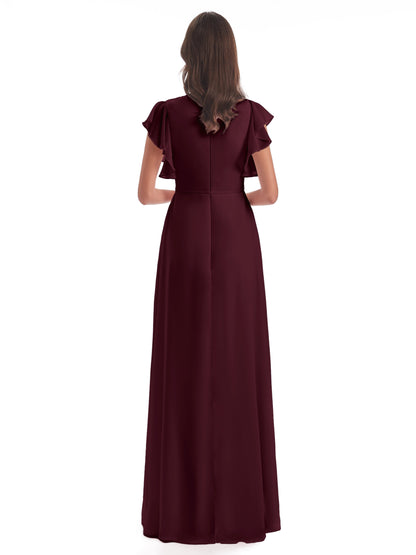 Stella Sheath Floor Length V-Neck Chiffon Bridesmaid Dresses