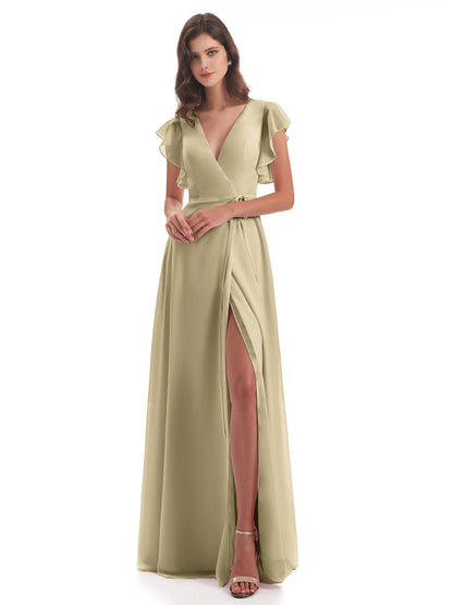 Stella Sheath Floor Length V-Neck Chiffon Bridesmaid Dresses