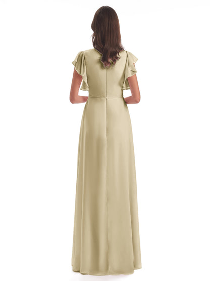 Stella Sheath Floor Length V-Neck Chiffon Bridesmaid Dresses