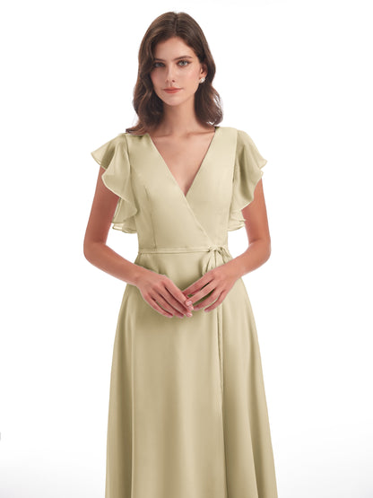 Stella Sheath Floor Length V-Neck Chiffon Bridesmaid Dresses