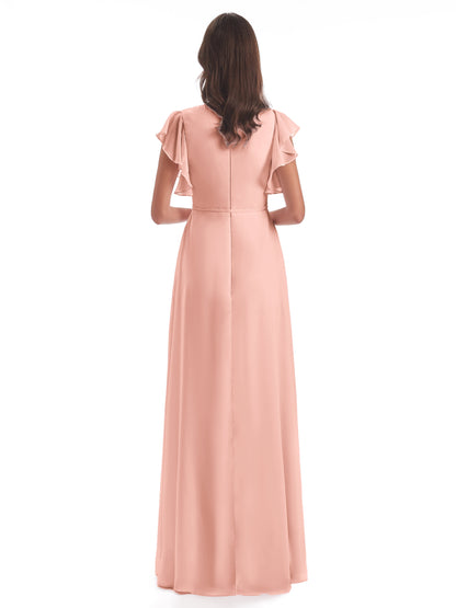 Stella Sheath Floor Length V-Neck Chiffon Bridesmaid Dresses