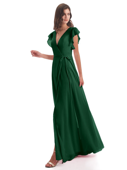 Stella Sheath Floor Length V-Neck Chiffon Bridesmaid Dresses
