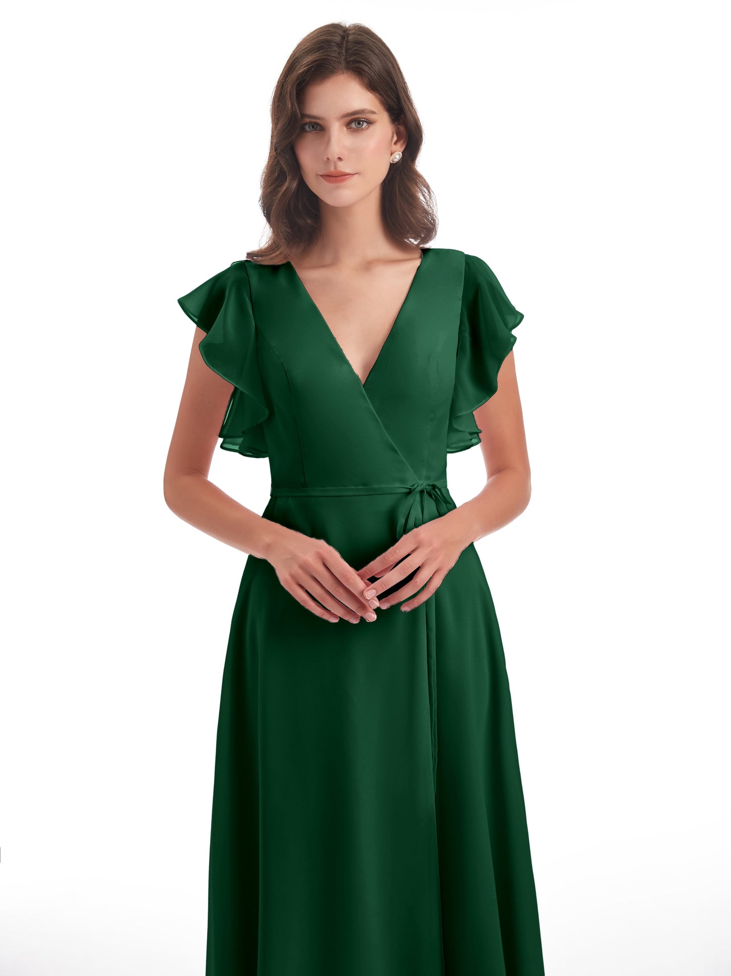 Stella Sheath Floor Length V-Neck Chiffon Bridesmaid Dresses