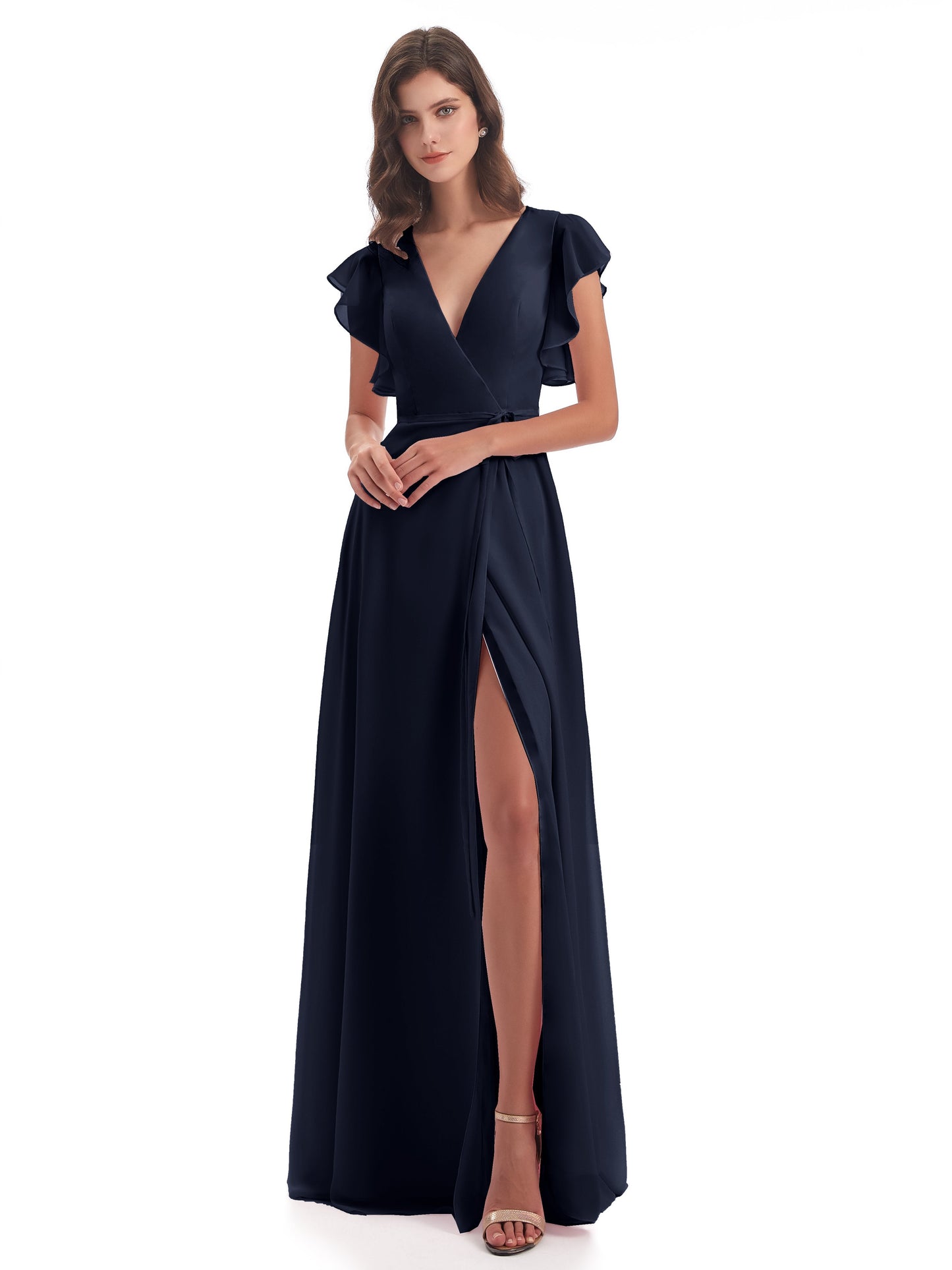 Stella Sheath Floor Length V-Neck Chiffon Bridesmaid Dresses