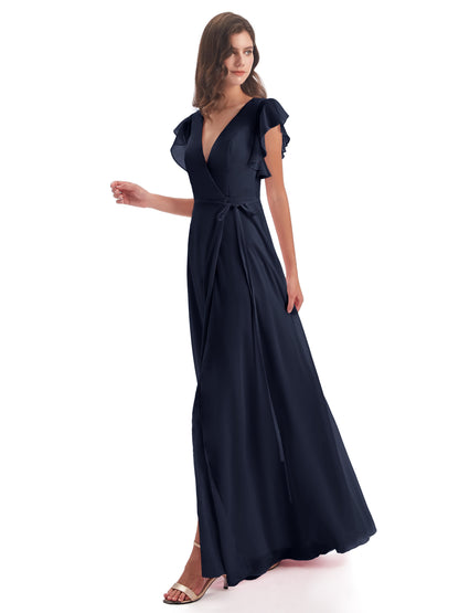 Stella Sheath Floor Length V-Neck Chiffon Bridesmaid Dresses