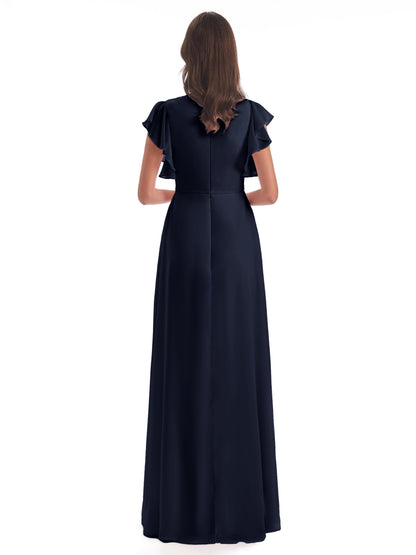 Stella Sheath Floor Length V-Neck Chiffon Bridesmaid Dresses