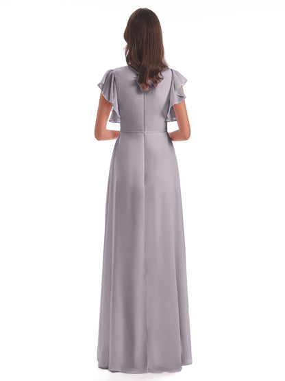 Stella Sheath Floor Length V-Neck Chiffon Bridesmaid Dresses