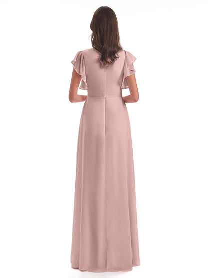 Stella Sheath Floor Length V-Neck Chiffon Bridesmaid Dresses