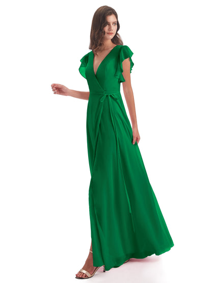 Stella Sheath Floor Length V-Neck Chiffon Bridesmaid Dresses