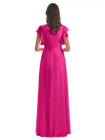 Stella Sheath Floor Length V-Neck Chiffon Bridesmaid Dresses