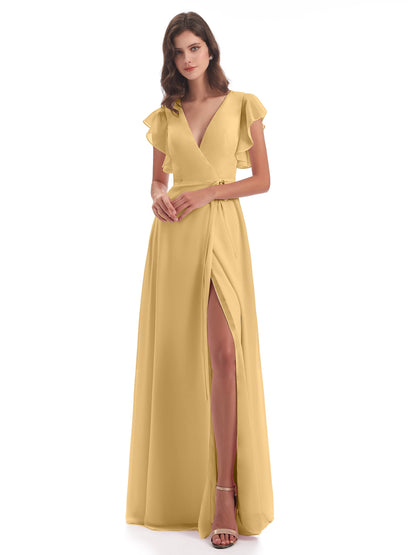 Stella Sheath Floor Length V-Neck Chiffon Bridesmaid Dresses