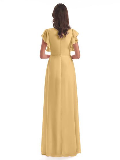 Stella Sheath Floor Length V-Neck Chiffon Bridesmaid Dresses