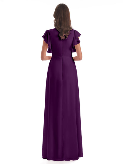 Stella Sheath Floor Length V-Neck Chiffon Bridesmaid Dresses