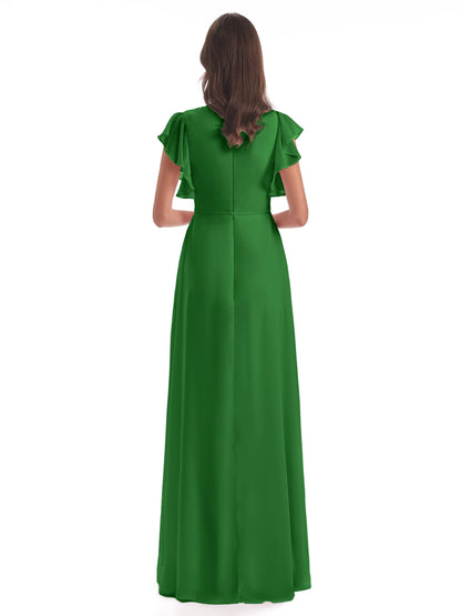 Stella Sheath Floor Length V-Neck Chiffon Bridesmaid Dresses