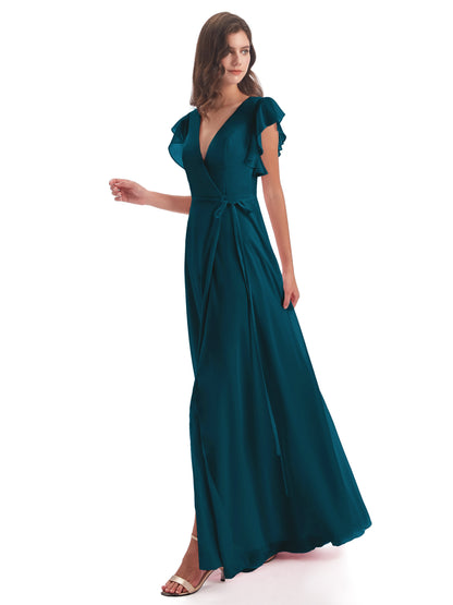 Stella Sheath Floor Length V-Neck Chiffon Bridesmaid Dresses