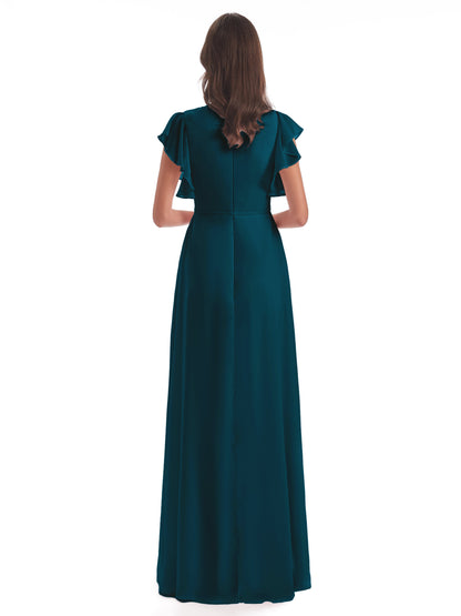 Stella Sheath Floor Length V-Neck Chiffon Bridesmaid Dresses