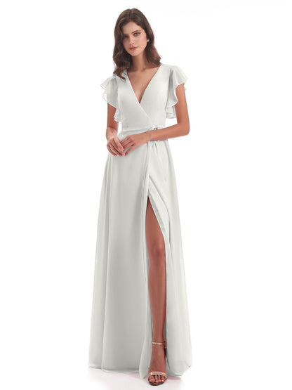 Stella Sheath Floor Length V-Neck Chiffon Bridesmaid Dresses