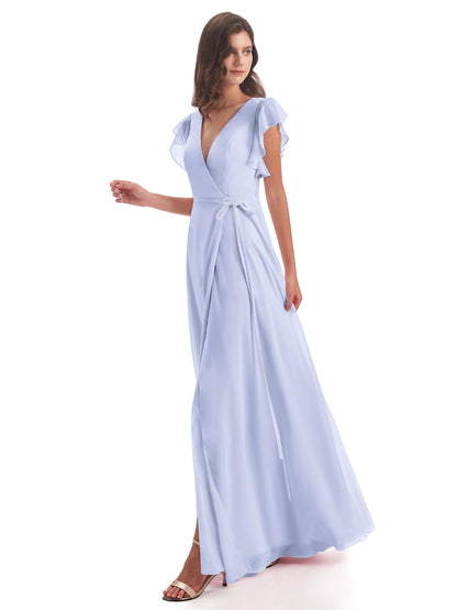 Stella Sheath Floor Length V-Neck Chiffon Bridesmaid Dresses