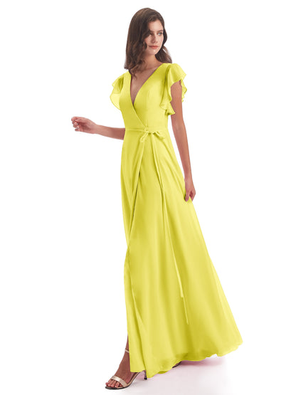 Stella Sheath Floor Length V-Neck Chiffon Bridesmaid Dresses