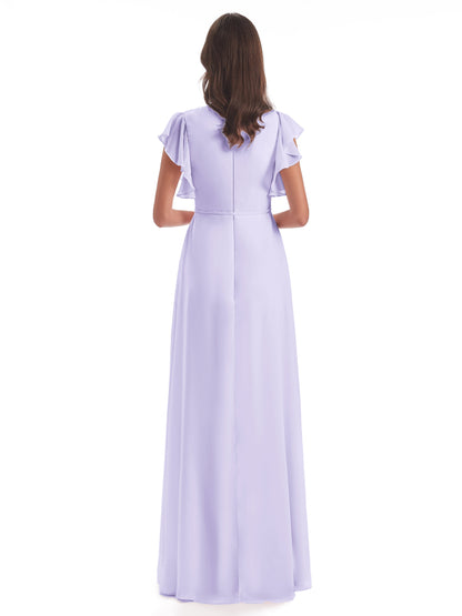 Stella Sheath Floor Length V-Neck Chiffon Bridesmaid Dresses