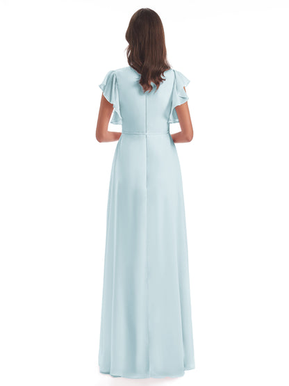 Stella Sheath Floor Length V-Neck Chiffon Bridesmaid Dresses