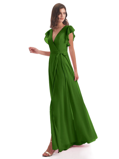Stella Sheath Floor Length V-Neck Chiffon Bridesmaid Dresses