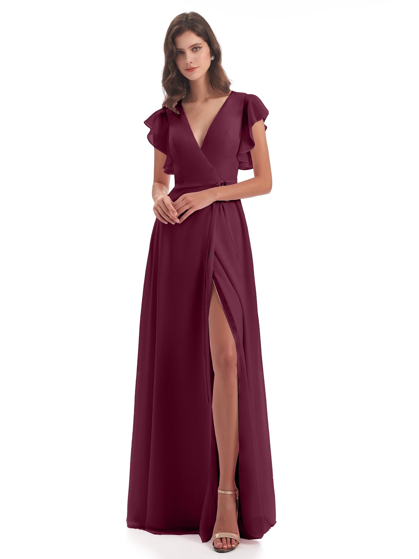 Stella Sheath Floor Length V-Neck Chiffon Bridesmaid Dresses
