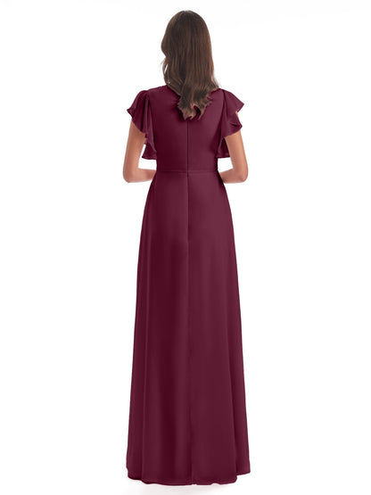 Stella Sheath Floor Length V-Neck Chiffon Bridesmaid Dresses