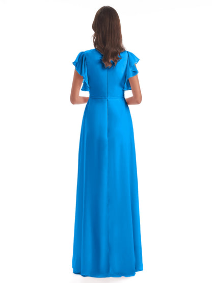 Stella Sheath Floor Length V-Neck Chiffon Bridesmaid Dresses