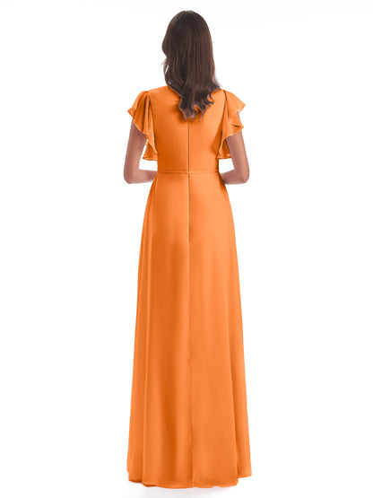 Stella Sheath Floor Length V-Neck Chiffon Bridesmaid Dresses