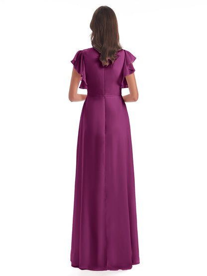 Stella Sheath Floor Length V-Neck Chiffon Bridesmaid Dresses
