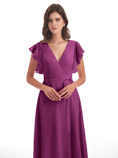 Stella Sheath Floor Length V-Neck Chiffon Bridesmaid Dresses