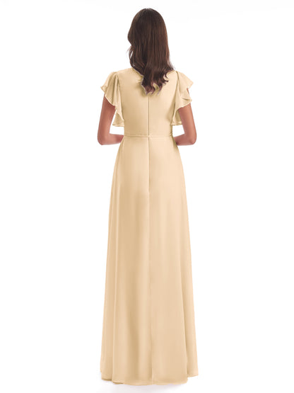 Stella Sheath Floor Length V-Neck Chiffon Bridesmaid Dresses