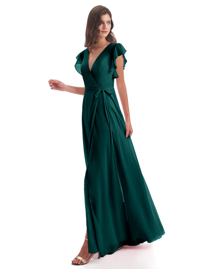 Stella Sheath Floor Length V-Neck Chiffon Bridesmaid Dresses