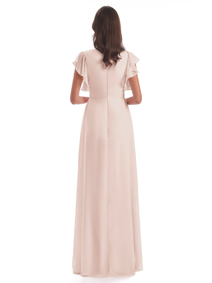 Stella Sheath Floor Length V-Neck Chiffon Bridesmaid Dresses