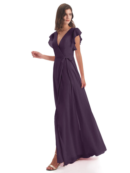 Stella Sheath Floor Length V-Neck Chiffon Bridesmaid Dresses