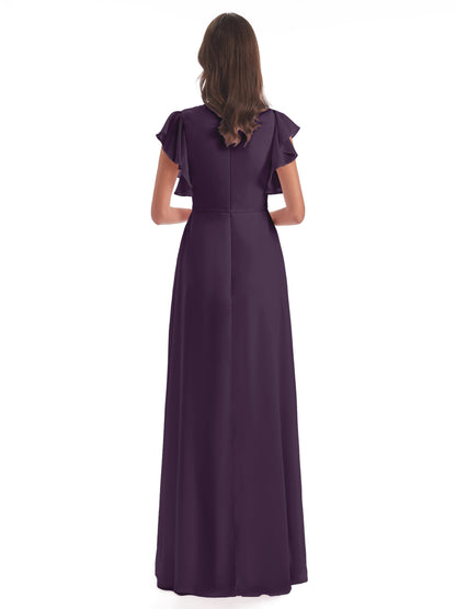 Stella Sheath Floor Length V-Neck Chiffon Bridesmaid Dresses
