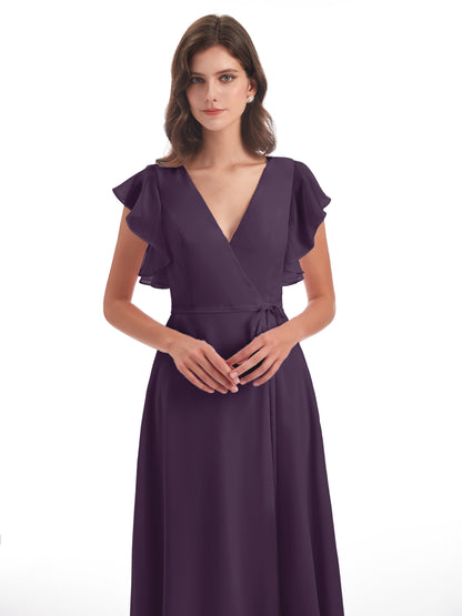 Stella Sheath Floor Length V-Neck Chiffon Bridesmaid Dresses