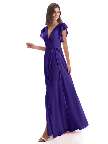 Stella Sheath Floor Length V-Neck Chiffon Bridesmaid Dresses