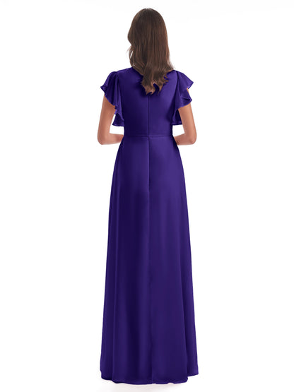 Stella Sheath Floor Length V-Neck Chiffon Bridesmaid Dresses