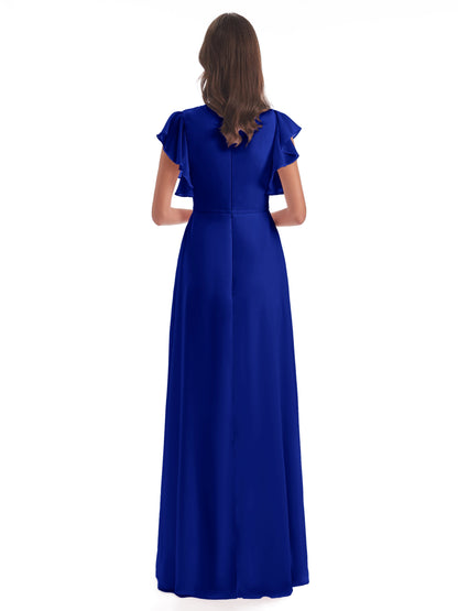 Stella Sheath Floor Length V-Neck Chiffon Bridesmaid Dresses