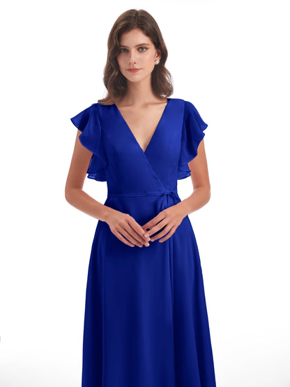Stella Sheath Floor Length V-Neck Chiffon Bridesmaid Dresses