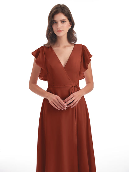 Stella Sheath Floor Length V-Neck Chiffon Bridesmaid Dresses