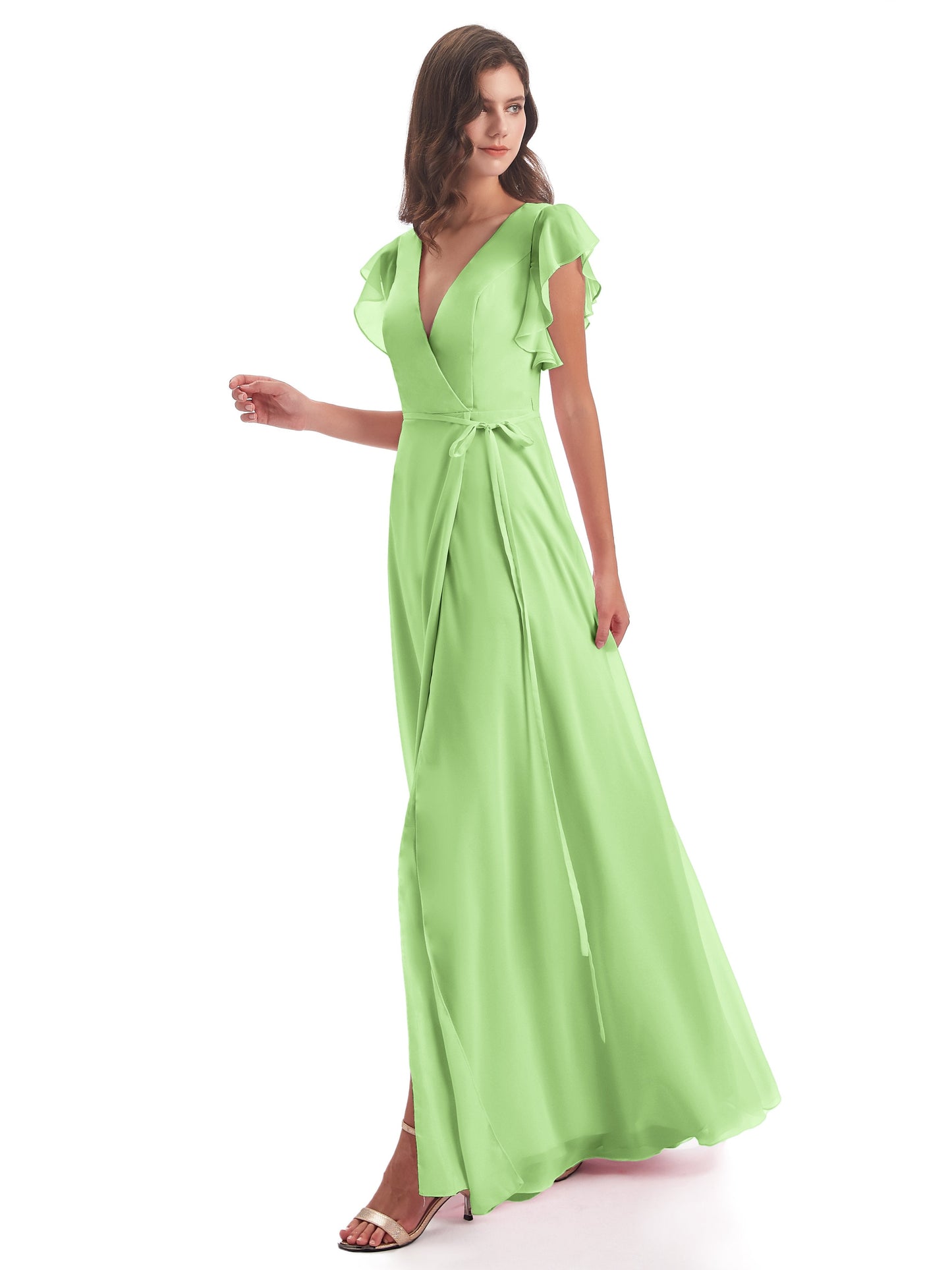 Stella Sheath Floor Length V-Neck Chiffon Bridesmaid Dresses