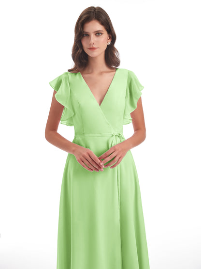 Stella Sheath Floor Length V-Neck Chiffon Bridesmaid Dresses