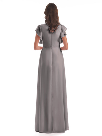 Stella Sheath Floor Length V-Neck Chiffon Bridesmaid Dresses